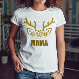 Mama renifer - złoty nadruk - koszulka damska