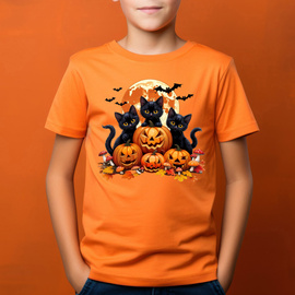 Halloween Czarny Kot - koszulka dziecięca