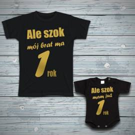 Zestaw dla rodzeństwa Ale szok mój brat ma rok - złoty nadruk