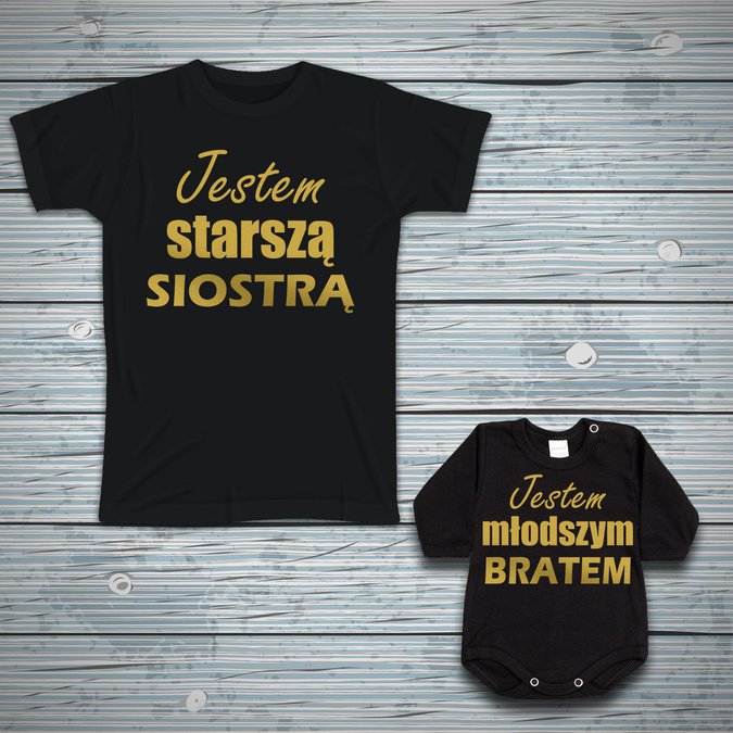 Zestaw Jestem starszą siostrą i jestem młodszym bratem- złoty nadruk