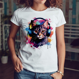 Kot akwarelowy - koszulka damska