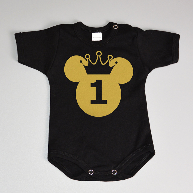 Body na roczek z myszką (imię) - złoty nadruk