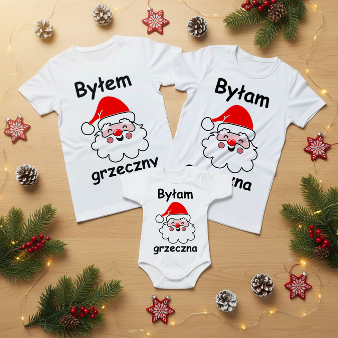 Magiczny Rodzinny Zestaw Świąteczny! Koszulki + Body "Byłam Grzeczna" – Idealny na Sesję Zdjęciową i Gwiazdkę!