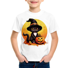 Kot Halloween z dynią - koszulka dziecięca