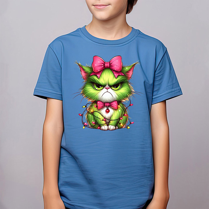 Zielony, wściekły świąteczny kot - koszulka dziecięca