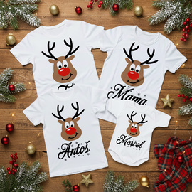 Rodzinny Zestaw Świąteczny Premium - Koszulki i Body z Personalizacją "Rudolf Renifer" Idealne na Pamiątkowe Zdjęcia!