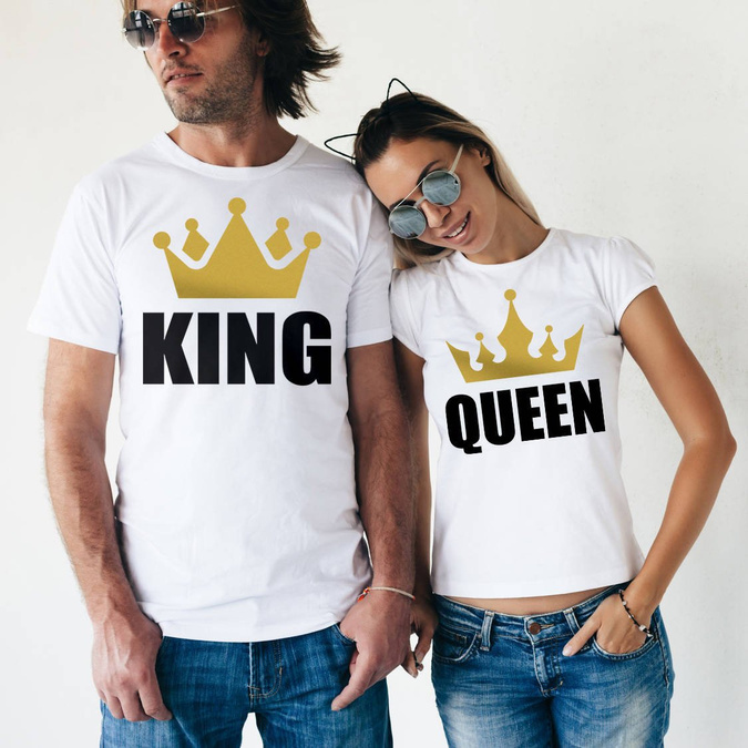 QUEEN & KING -zestaw dla pary - złoty nadruk