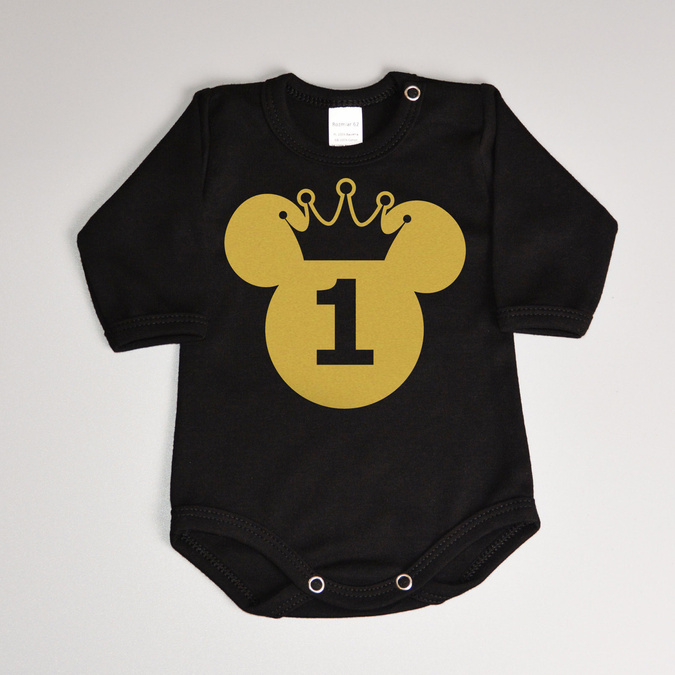 Body na roczek z myszką (imię) - złoty nadruk