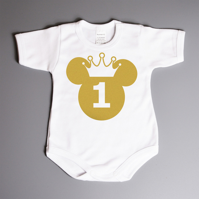 Body na roczek z myszką (imię) - złoty nadruk