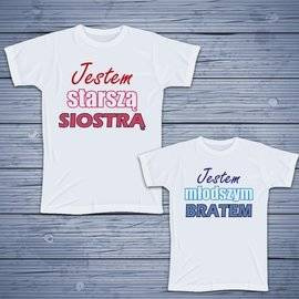 Jestem starszą siostrą, jestem młodszym bratem - zestaw koszulek dla rodzeństwa