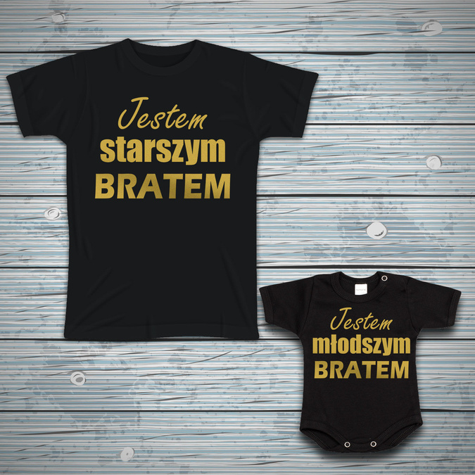 Zestaw Jestem starszą siostrą i jestem młodszym bratem- złoty nadruk