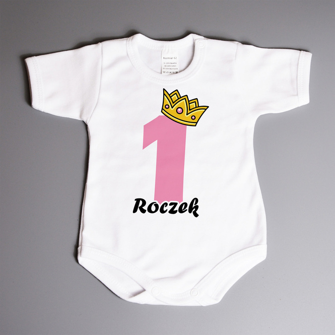Body na roczek z koroną (imię) - body niemowlęce