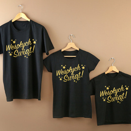 Wesołych Świąt - złoty napis - zestaw koszulek