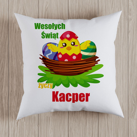 Wesołych świąt życzy (imię) - kurczaczek - poduszka