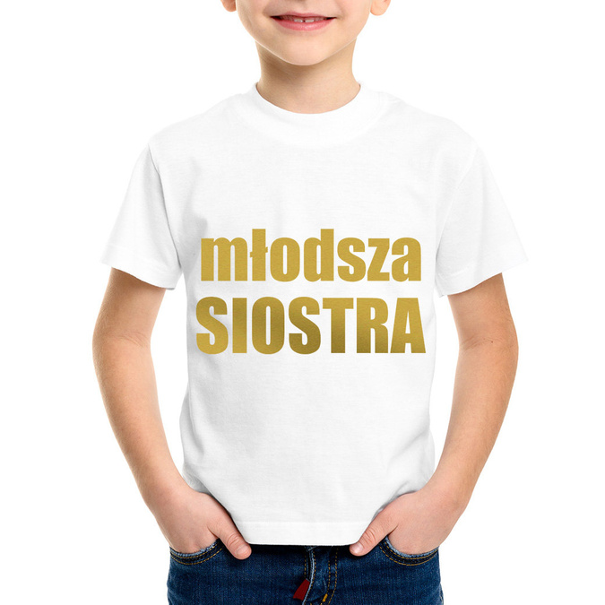 Młodsza siostra - koszulka dziecięca - złoty nadruk