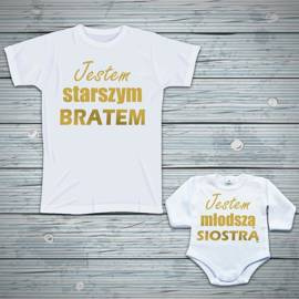 Zestaw Jestem starszym bratem, jestem młodszą siostrą - złoty nadruk